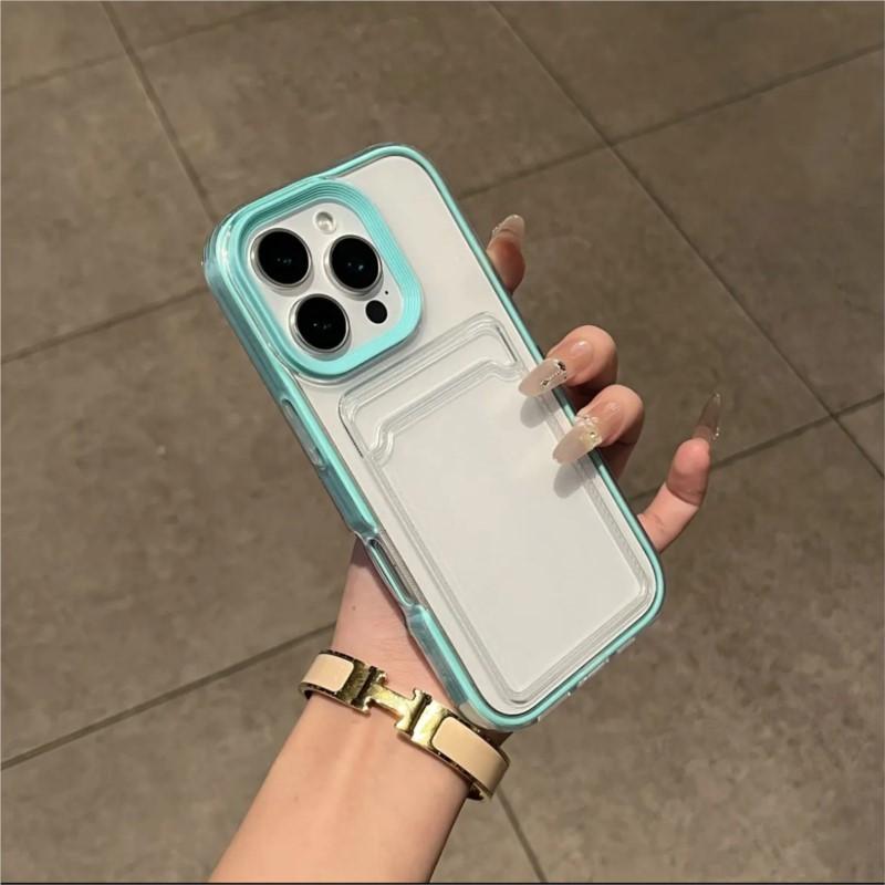 2in1 Card Holder Slot Wallet Photo Pocket Clear Case For 16 15 14 Plus 13 12 11 Pro Max X XR XS TPU+PC Shockproof Cover