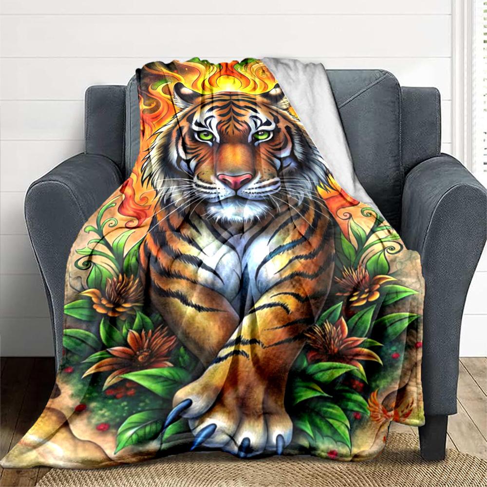 1 Stück Tigerflammen-Design Decke Leichte Flanelldecke Überwurfdecke für Sofa, Bett, Reisen, Camping, Wohnzimmer, Büro yy251015179
