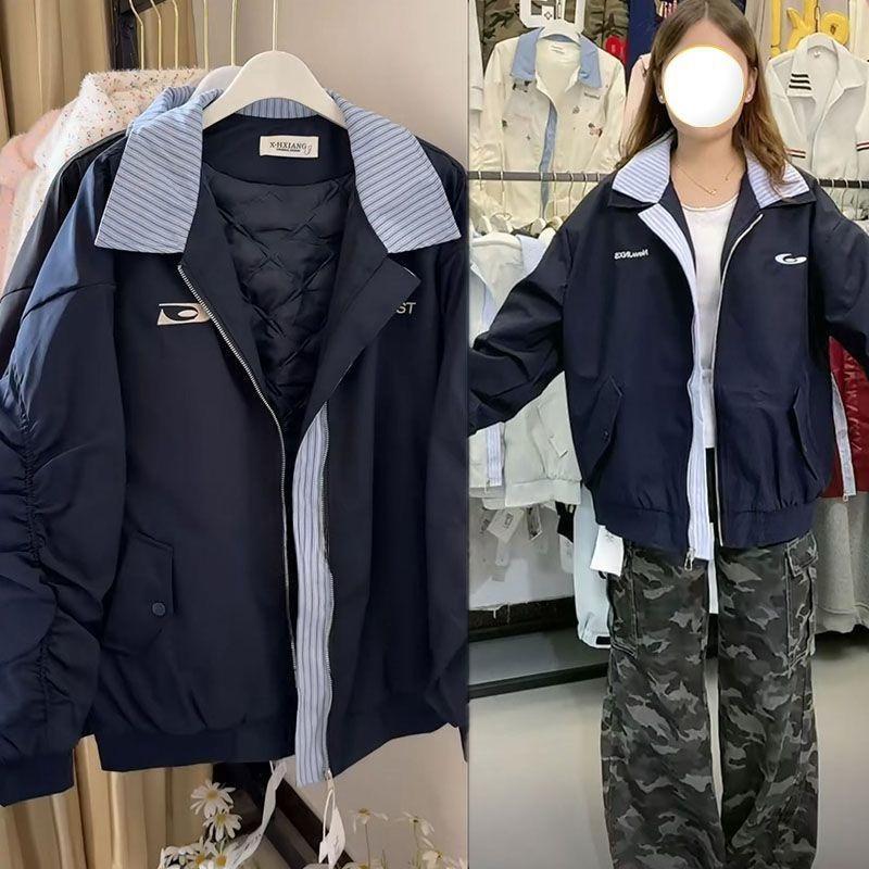 Winter Thickened Embroidered Baseball Jacket Retro American Style  Warm Coat for Women