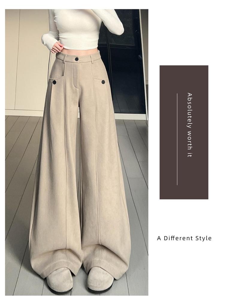 Women's Coffee Corduroy High-Waisted Wide-Leg Pants, 2026 Spring Collection