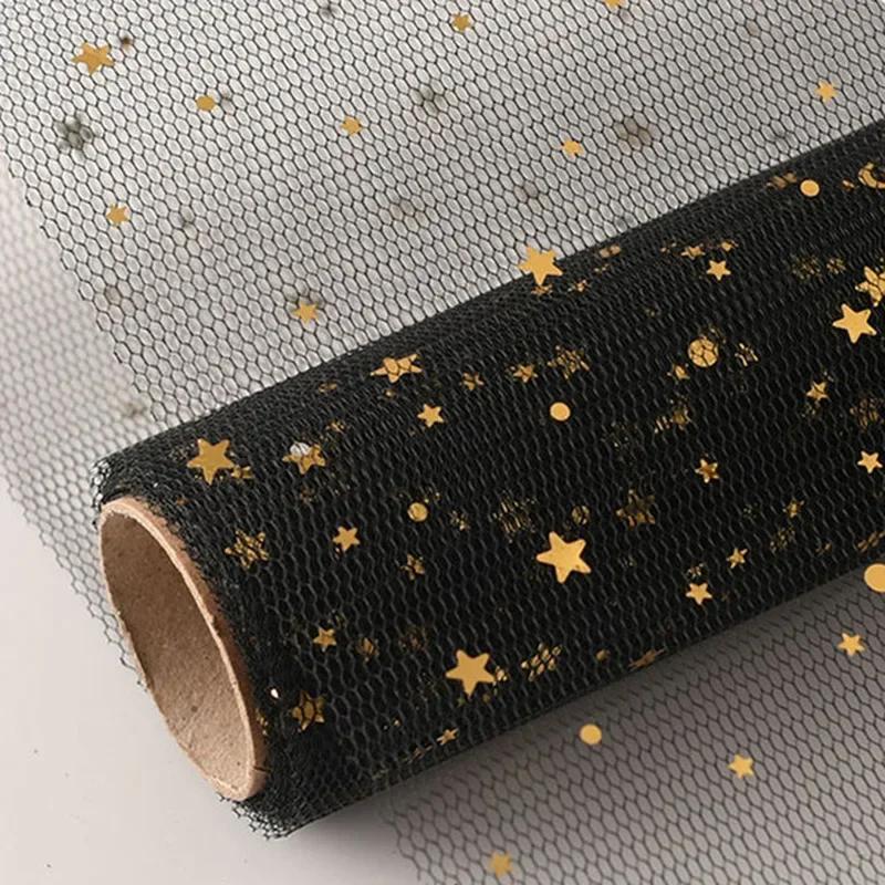 

50 см X 5 ярдов/рулон, Мягкая кружевная сетчатая оберточная бумага со звездой и луной, цветочный букет, принадлежности для флористов, декор для самостоятельного изготовления, Подарочная упаковка на День святого Валентина Other чёрный