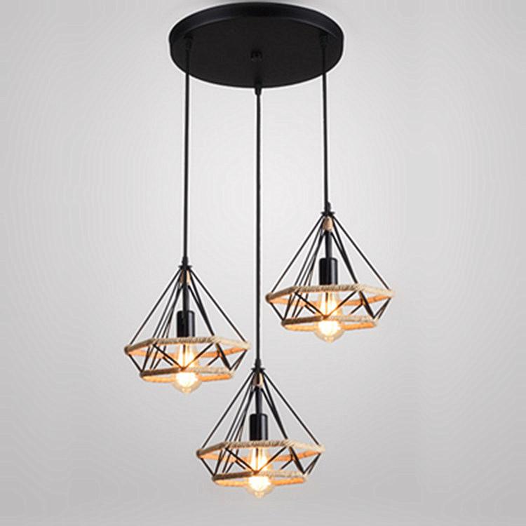 Retro Industrial Hemp Rope Diamond Light for Restaurant, Cafe, Bar, and Loft