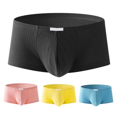 Men Boxer Underwear Low-rise Solid Color Ribbed Shorts Briefs Quick Drying U-Convex Bag Thin Panties