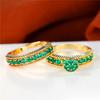 Luxury Female Rose Red Round Ring Set Trendy Yellow Gold Color Engagement Bride Wedding Jewelry Gift For Women