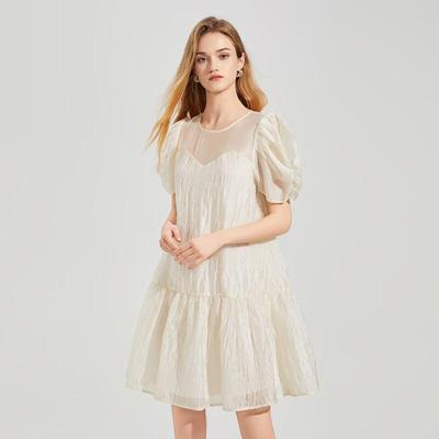 Tatu Einfaches Damen-Minikleid mit Rundhalsausschnitt, kurzen Ärmeln und A-Linie