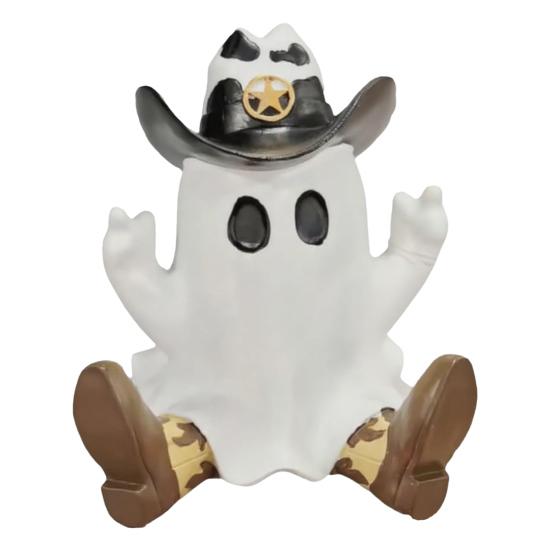 Halloween Cowboy Ghost Figurine Resin Ghost Wearing Cowboy Hat Boots Tabletop Ghost Statue for Home Party Centerpiece Indoor Outdoor