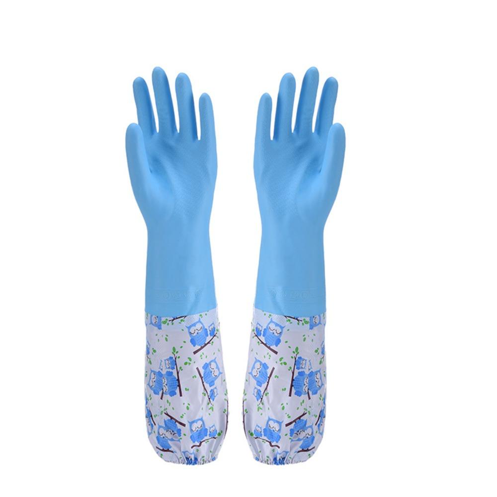 

Waterproof Cleaning Rubber Gloves Warm Dishwashing Gloves Durable Plush Gloves for Kitchen Laundry синий