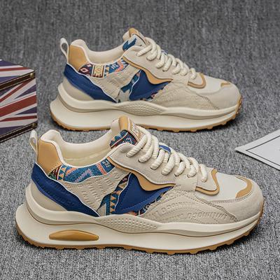 Trendy Brand Unique Men's Sneakers With Color-Blocked Outsole Breathable Sport Shoes Non-slip Wear-Resistant Retro Sneakers