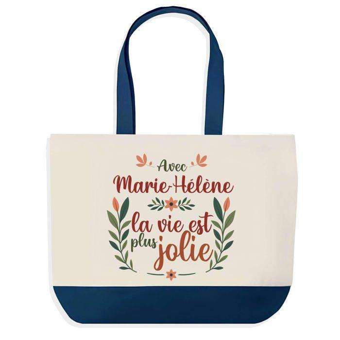 Tote bag - PLANETEE - Marie-Hélène la vie est plus jolie - Fond bleu - Coton 40x45 cm - Grand format