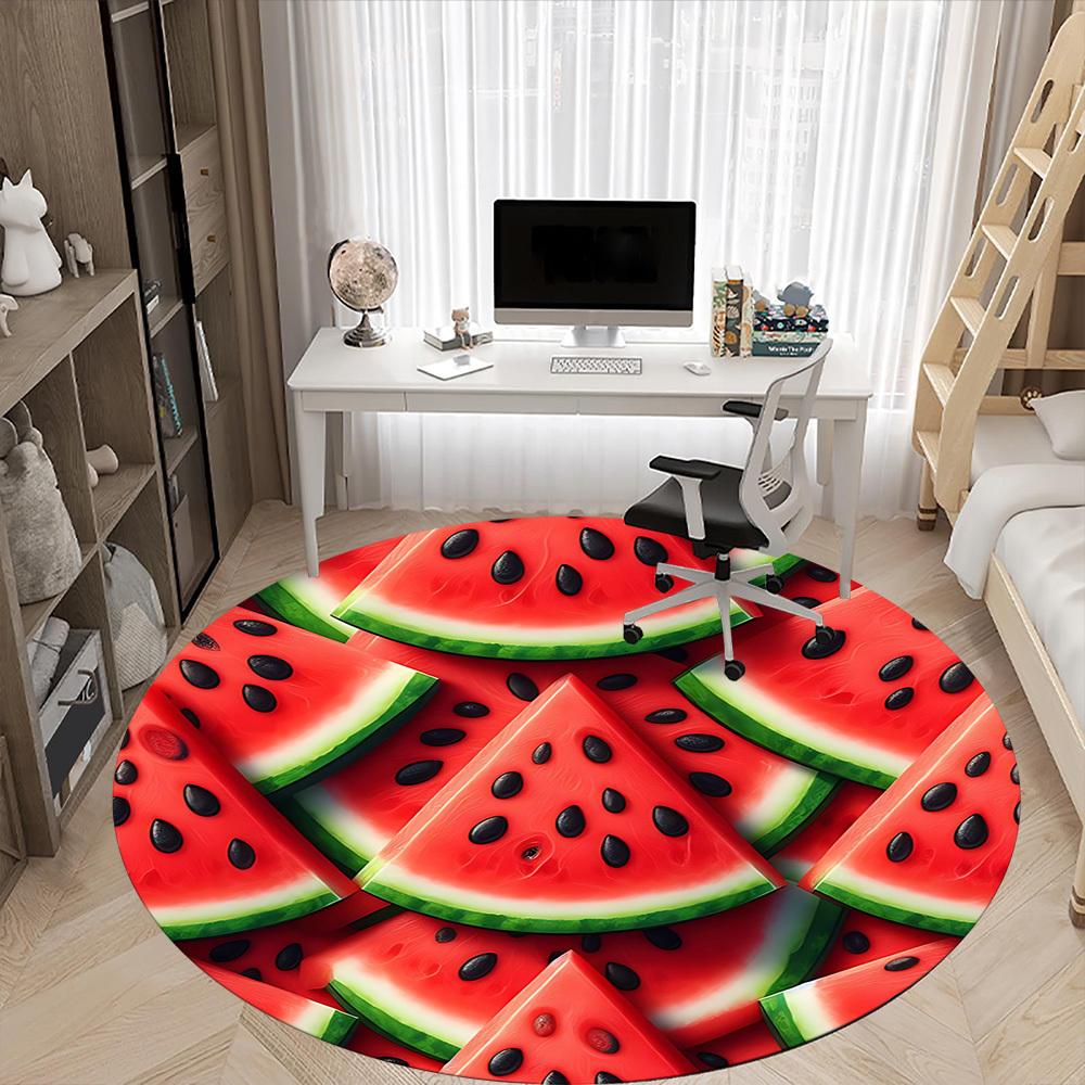 1pc Watermelon Slices Carpet for Office Non-Slip, Round Carpet, Soft & Comfortable, Carpet for Office, Lightweight Round Floor Mat