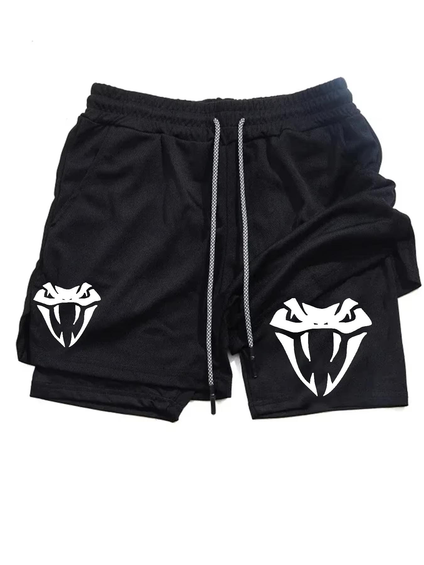 Fitnessshorts Herren Doppelschicht Trainingsshorts 2 in 1 Schnelltrocknend Trainings-Kurzhosen Fitness Sport Jogginghosen RL0604 M black