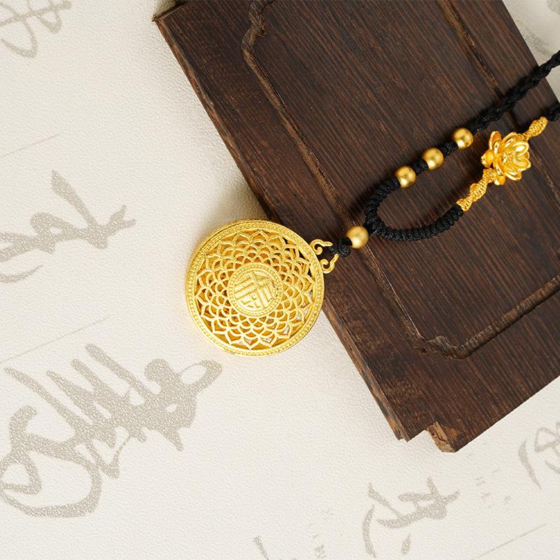 Ancient Gold Sand Eight-Treasure Compass Blessing Necklace - Chinese Retro Copper Alloy Jewelry