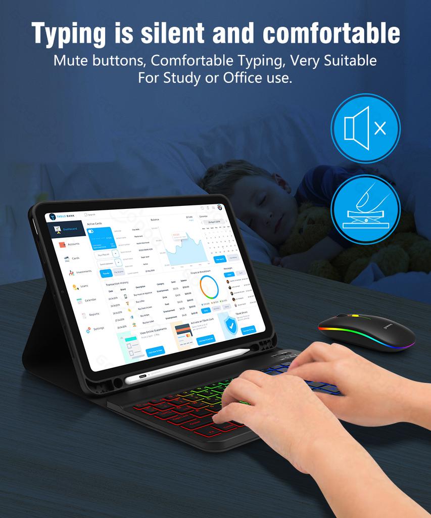 10inch RGB Backlit Rechargeable  Bluetooth Keyboard Mouse Wireless Keyboard Bluetooth Mini Keyboard for Spanish Russian Keyboard