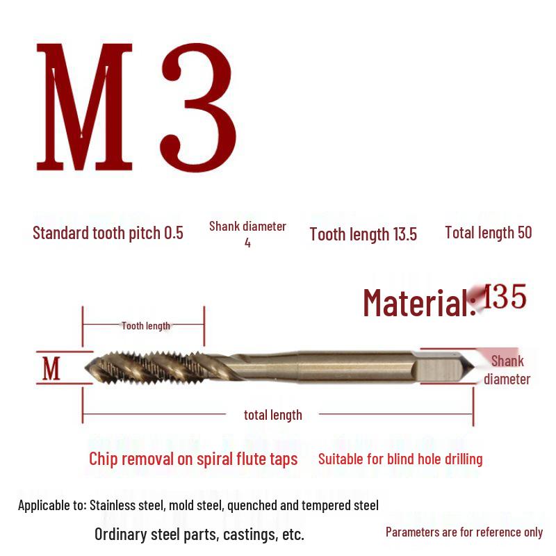 Cobalt Tapping & Threading Tools for Spiral Taps M3-M12, Stainless Steel