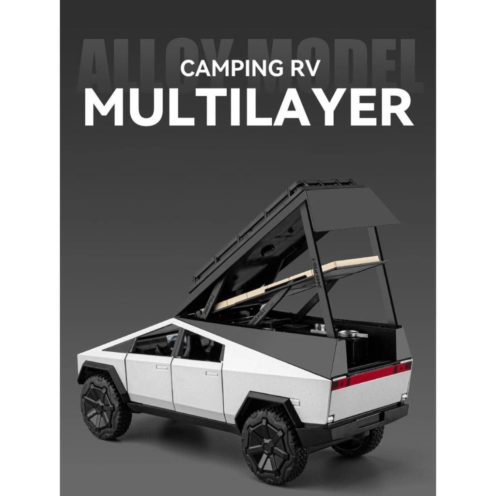 1/24 Tesla Cybertruck Camping RV Alloy Die Cast Toy Car Model Sound and Light Children's Toy Collectibles Birthday Gift
