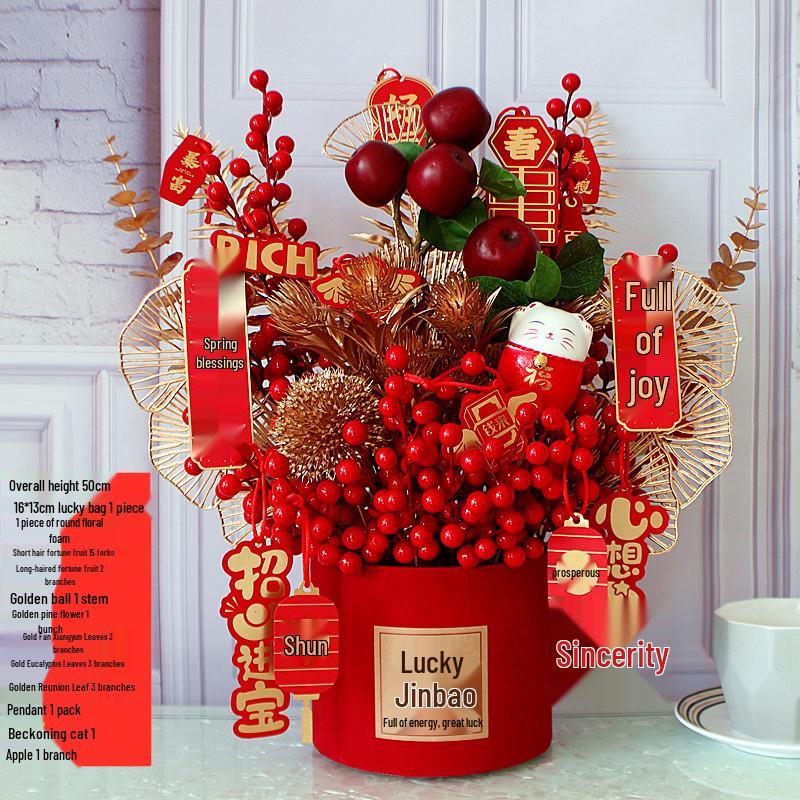 Fortune Fruit Red Berry & Holly Flower Arrangement - New Year Spring Festival Gift