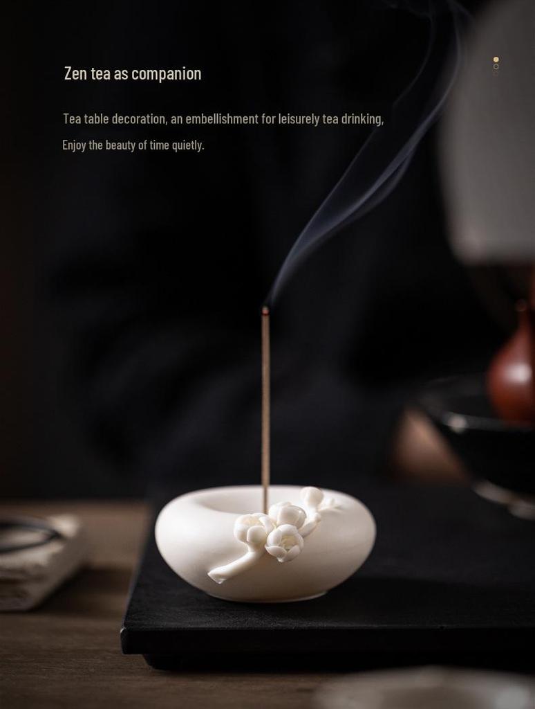 White Porcelain Plum Blossom Incense Holder: Handmade Vertical Stand for Indoor Use
