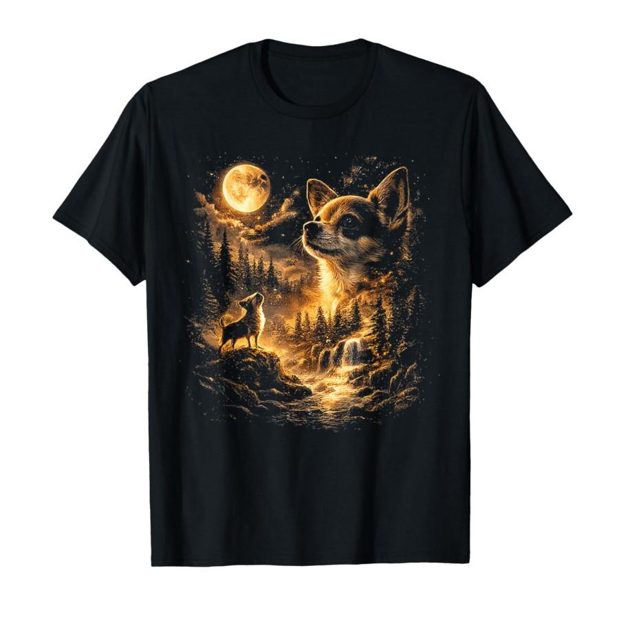 

Chihuahua Howling to The Moon Meme Vintage 90s Retro T-shirt For Men Women 100% Cotton T Shirts Short Sleeve Tops 0130-1 - Me... S разноцветный