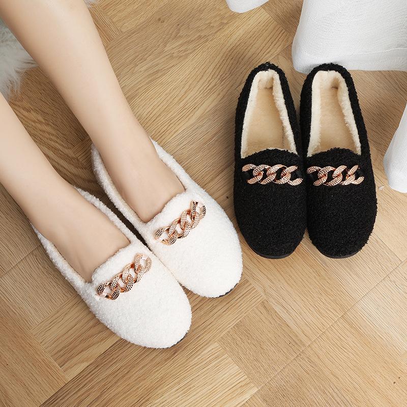 Women Autumn and Winter Soft Sole Comfortable Doudou Shoes Low Top Round Head Female Wool Shoes Versatile Cotton Shoes