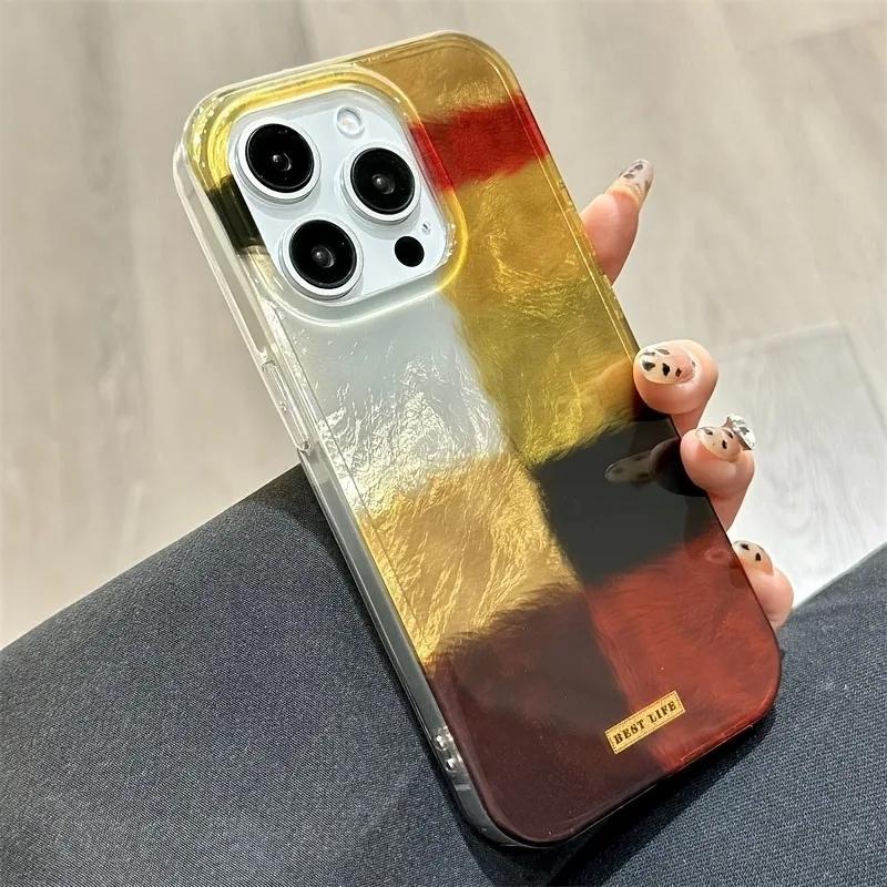 Dopamine Color Block Match Plaid Phone Case For iPhone 16E 16 15 14 13 12 11 Pro Max XS XR X SE2 7 8 Plus Grid Label Matte Cover