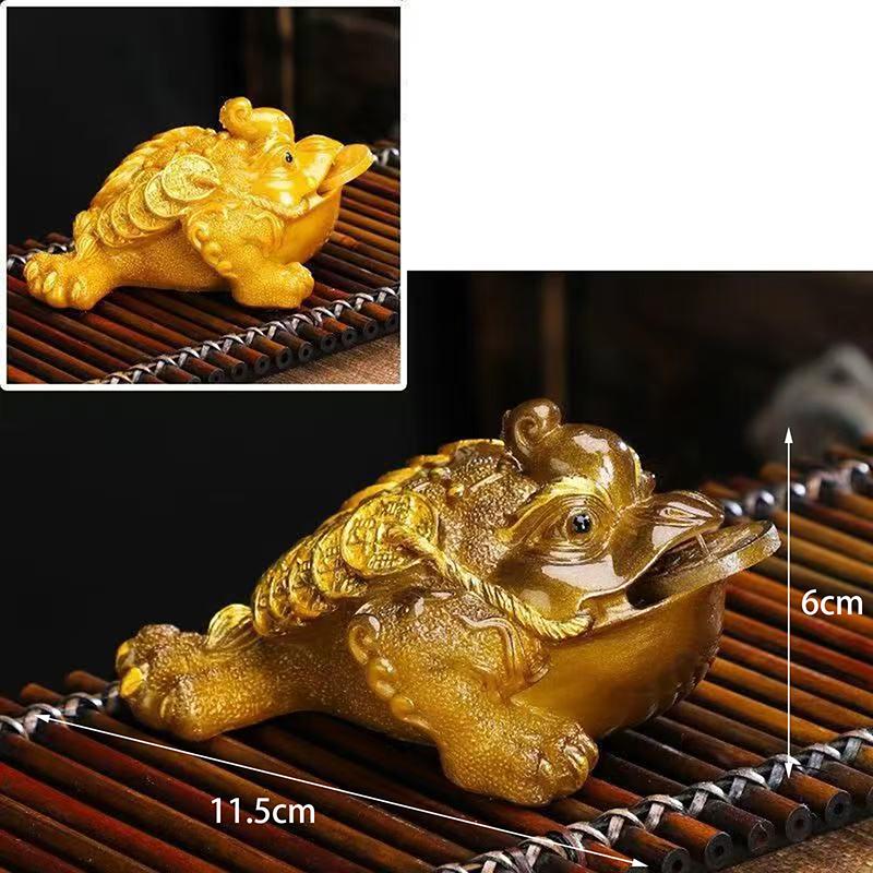 1Pcs Chinese Resin Discolored Tea Pet Lucky Cute Golden Toad Ornaments Desktop Handmade Crafts Home Tea Set Decoration
