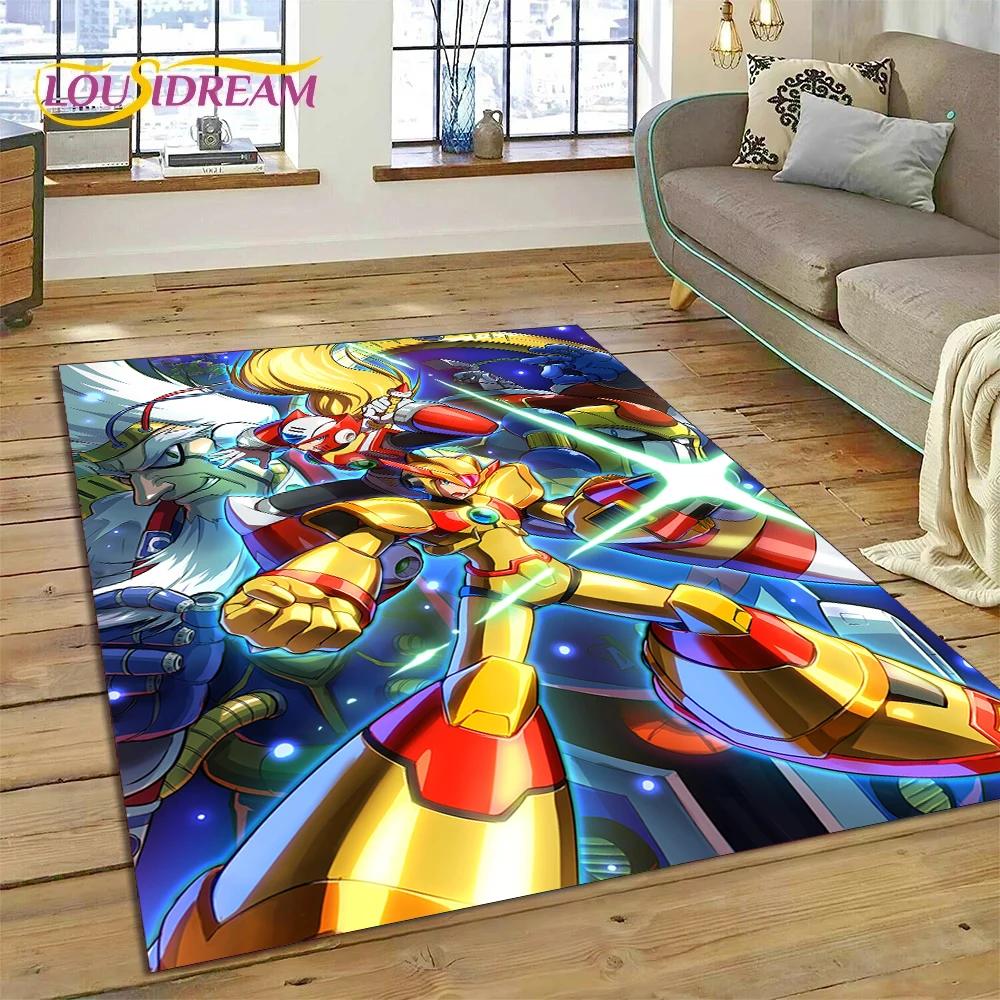 Retro Cartoon Rockman Mega Man Game Carpet Rug for Bedroom Living Room Home Sofa Decoration,Children Play Large Decor Floor Mat