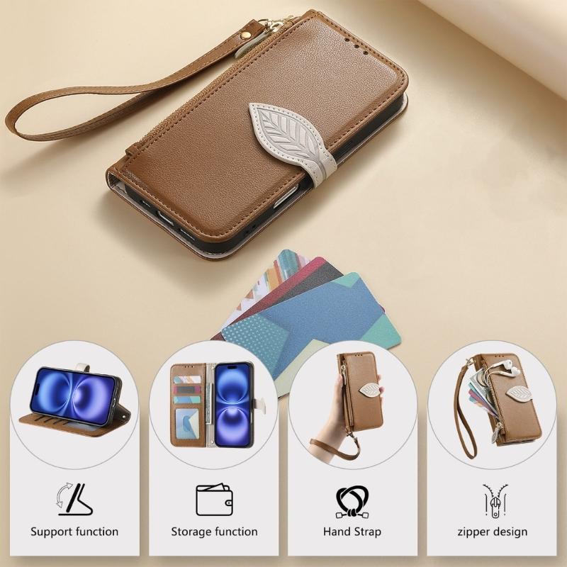 Protective Flip Phone Case With Detachable Wrist Strap Shockproof PU Leather Cover For Secure Carry And Easy Access