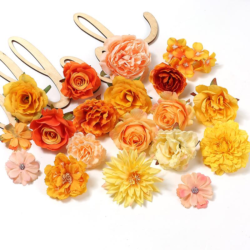 Orange Artificial Flowers Heads Silk Fake Flowers for Home Decor Party Marriage Wedding Decoration DIY Wreath Gifts Accessories