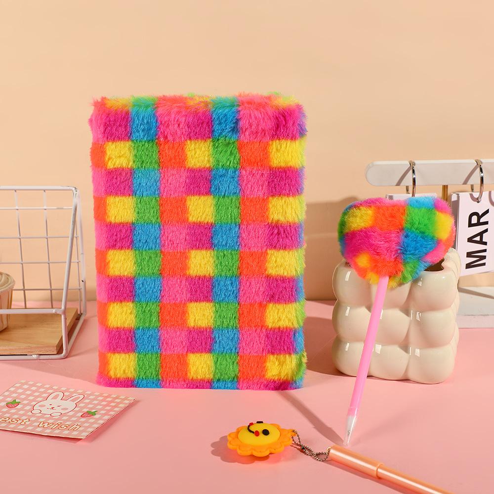 Valentine's Day Rainbow Notebook Set with Heart Stylus Pen and Fur Cover Handbook