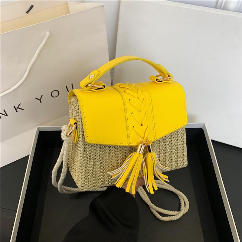 2024 Noua geantă de plajă portabilă cu iarbă țesută, geantă versatil cu ciucuri pentru fete, geantă de telefon mobil, geantă de mână