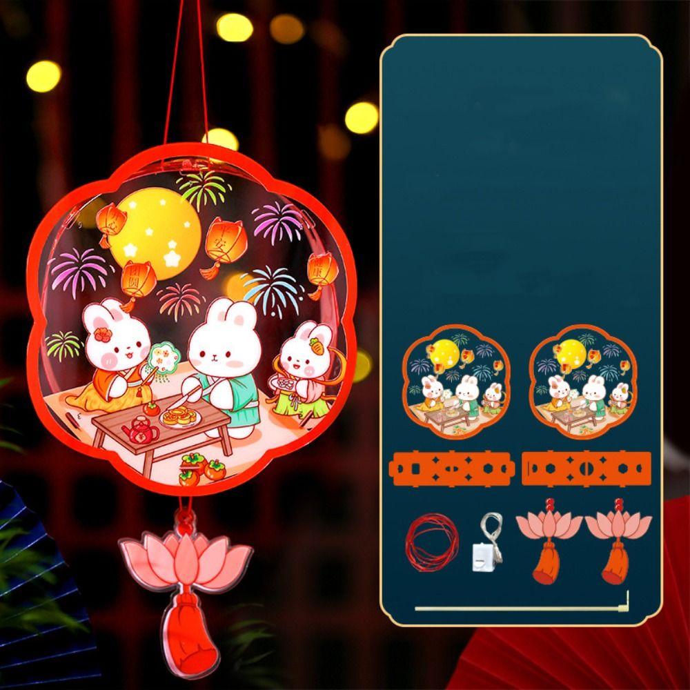 Handmade Mid-Autumn Festival Lantern DIY Glowing Light-Up Bunny Lantern  Photography Props