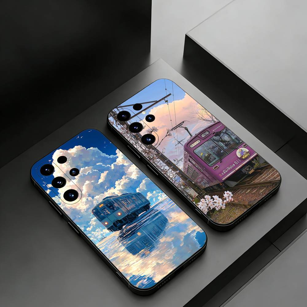 Retro Japanese Vintage Train Phone case for Samsung Galaxy S24,25,26,23 22,21,S20 Plus Ultra FE soft fundas cases