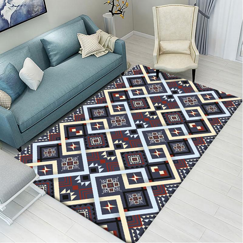 Ethnic Style Carpet Living Room Home Area Carpet Bedroom Bedside Modern Non-slip Floor Mat