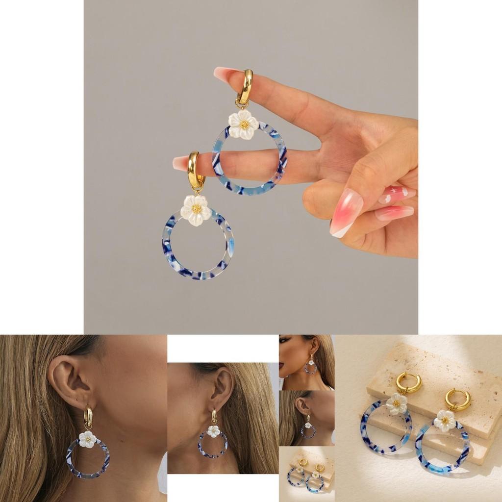 Versatile Alloy Circle Earrings With Flower Design Trendy Women's Street Style