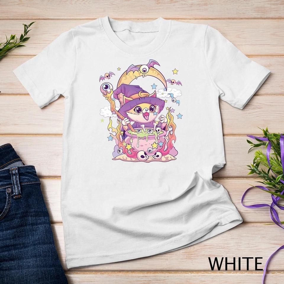 Pastel Goth Wiccan Cat Cute Creepy Witchy Cat and Skull Unisex T-shirt 9 XL