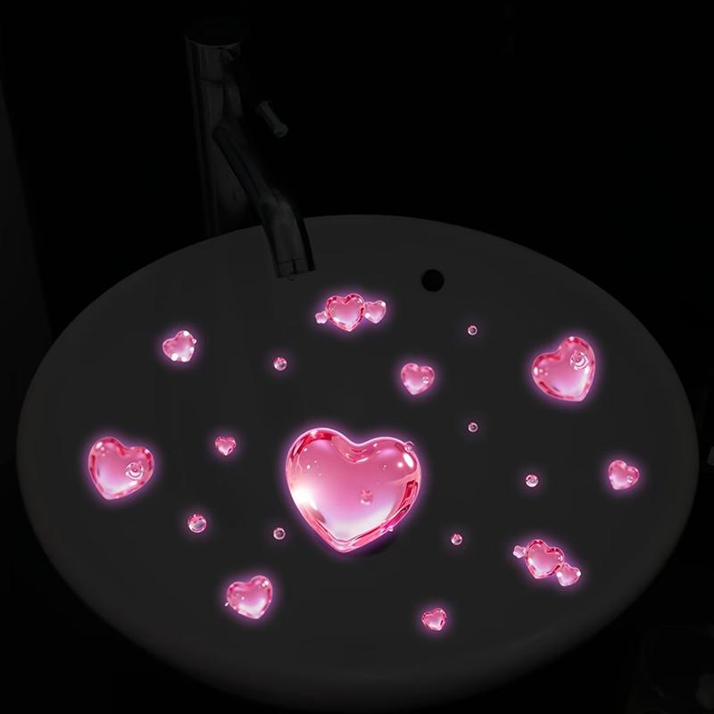 New Home Decor Glow-in-the-Dark Heart-Shaped Glass Stickers Self-Adhesive Removable Decals Wall Sticker Bathroom Sink Stickers