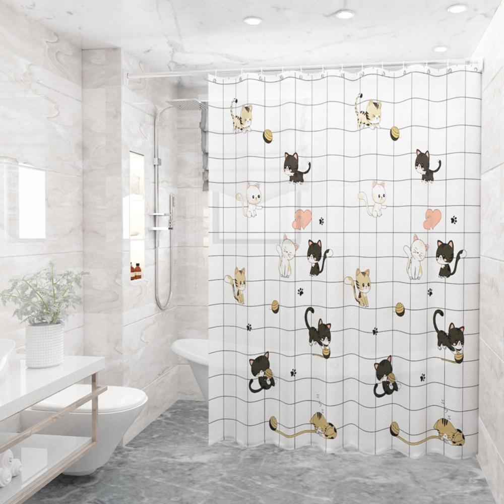 Creative With Hooks Shower Curtain Waterproof Printing Window Fabric Polyester Bathtub Partition Curtain Bathroom Accessories