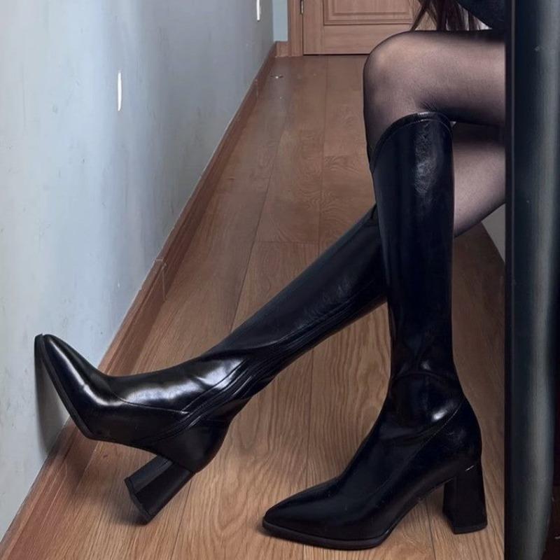 

Сапоги до бедра для женщин осень-зима новые толстые каблуки сапоги женские толстые каблуки заостренные до колена рыцарь 39