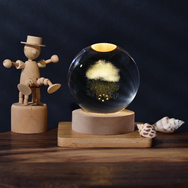 3D Laser-Engraved Milky Way Moon Crystal Ball Night Light