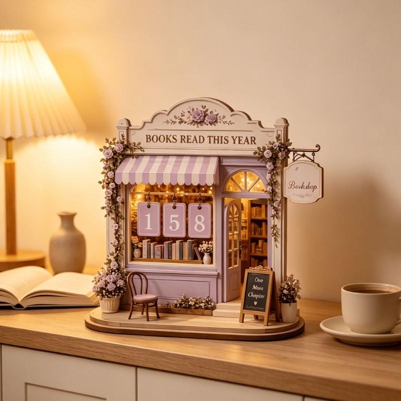 Books Read This Year Counter Plaque Wooden Reading Trackers Decors Number Tab Display Sign for Home Desks, Study Shelves, Library Shelves, and Book