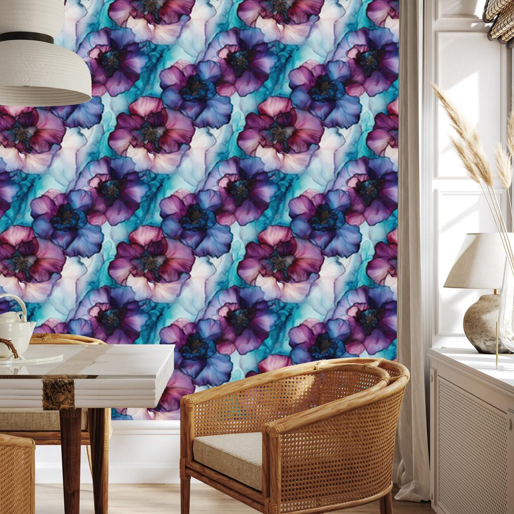 Ink Blue, Violet and Turquoise Wallpaper for Living Room and Bedroom 50x1000
