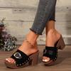 Ciabatte Chunky da Donna Sandali Casual con Borchie Retrò Sandali Estivi Open-Toe con Tacco Alto Ciabatte con Design a Suola in Legno Sandalias Mujer
