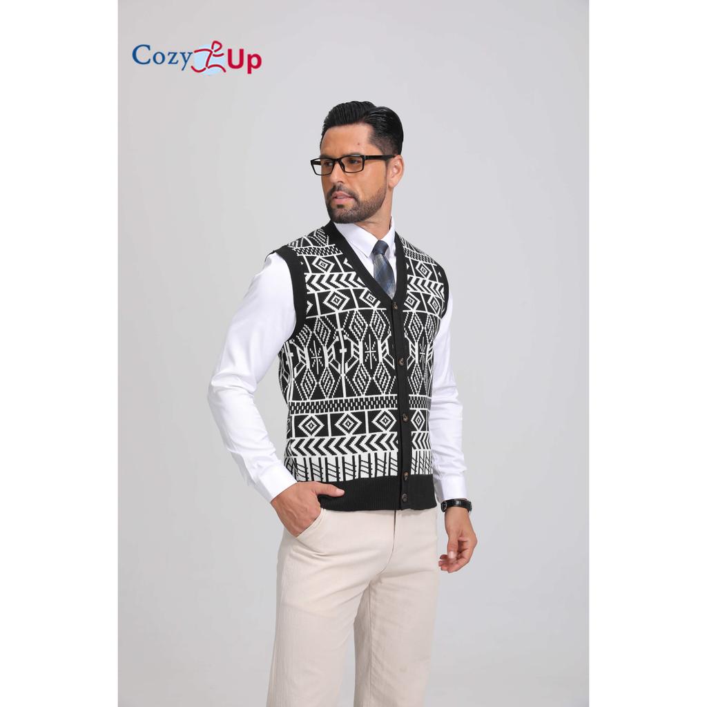Cozy Up Men Color Block Plaid Knit Cardigan Vest with Buttons - Casual V-Neck, Sleeveless, Regular Fit for Spring/Fall