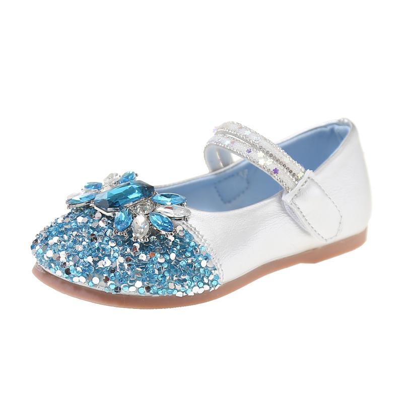 Girls Princess Shoes Shiny Sequins Crystal Kids Dance Shoes Wedding Performance 2025 Spring Autumn Girls Leather Shoes Non-slip