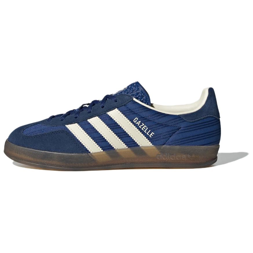 Adidas Gazelle Indoor Blue Pinstripe Satin Women Sneakers Victory-Blue Night-Indigo Cream-White JS1410