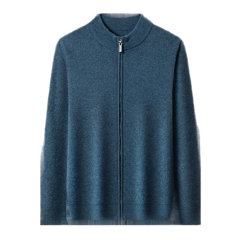 Märkes herrkofta i 100 % ull med dragkedja, avslappnad och mångsidig, tjock varm stickad plagg för unga och medelålders män