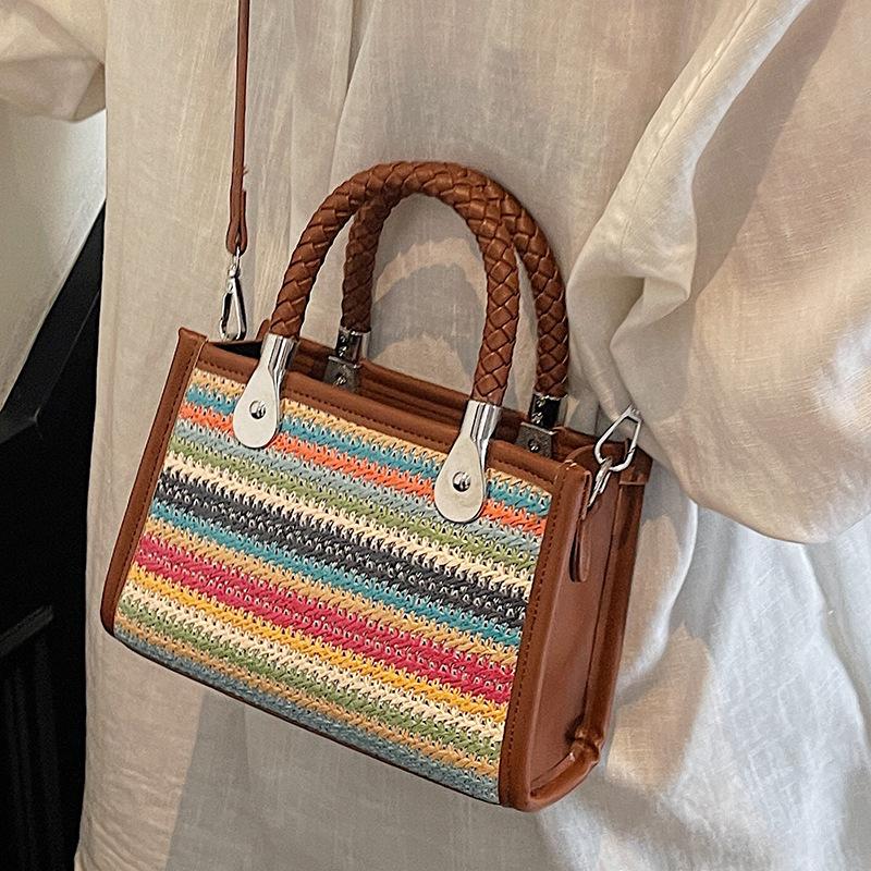 Korean version niche simple woven handbag women's 2025 summer new messenger small square bag high value handbag