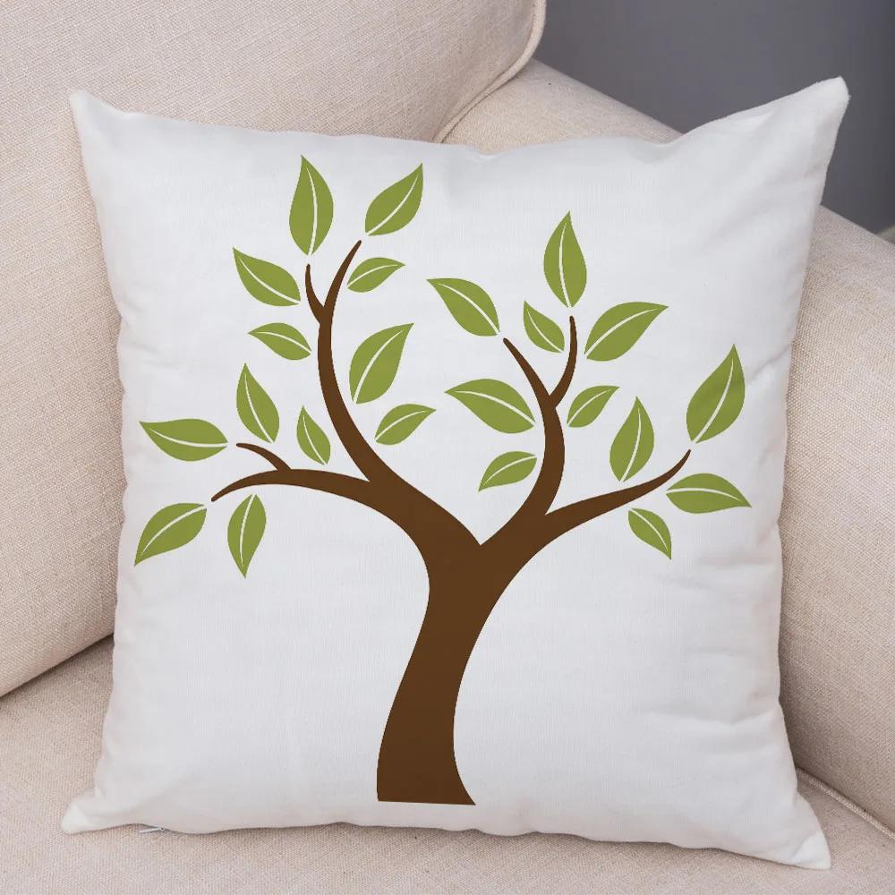 Nordic Style Green Leaf Cushion Cover Decor Cartoon Tree Print Pillow Case for Sofa Home Car 45x45cm Soft Plush Pillowcase