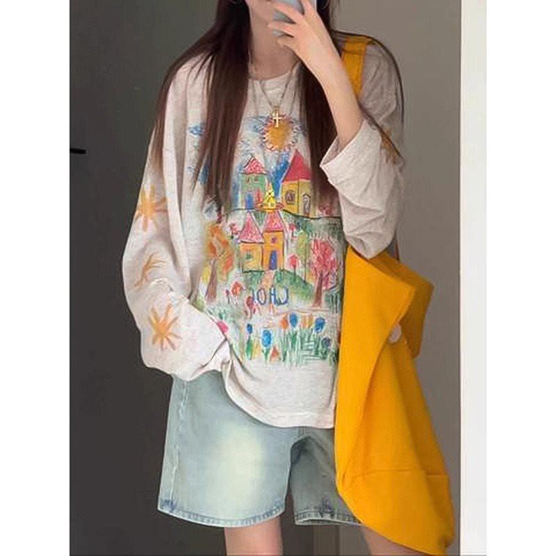 

Women s Retro Graffiti Print Long Sleeve Summer Sunscreen Cover-Up Top M (95-105 jin)