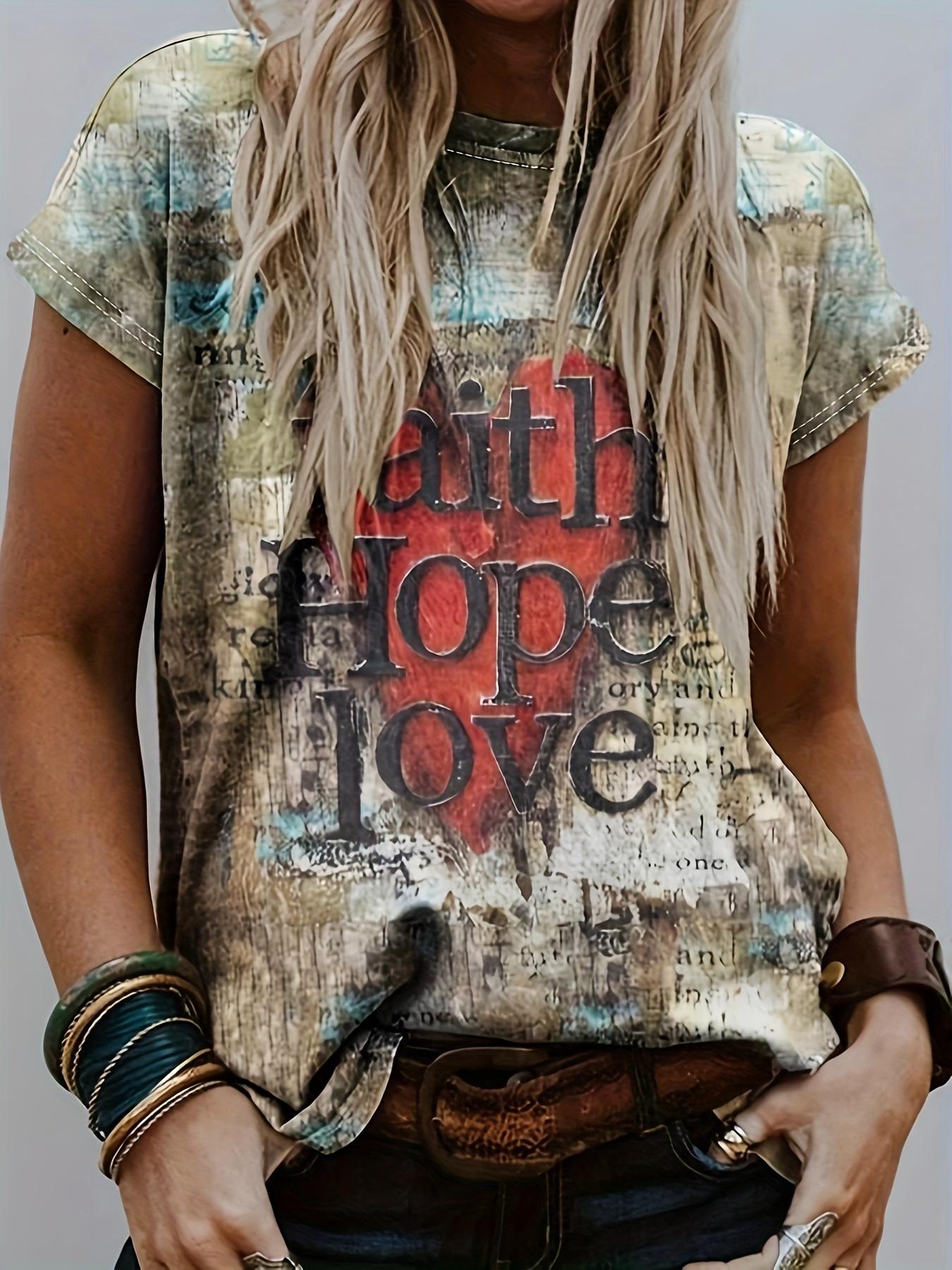

Women s Casual Short Sleeve T-Shirt - Faith Hope Love Lett M дубильная кора